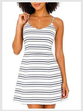 Banana Republic Fit & Flare Striped Dress White Navy Size 0 XS